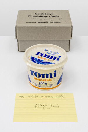 Joseph Beuys - Wirtschaftswert APOLLO (Economic Value APOLLO), 1977, margarine container and postcard